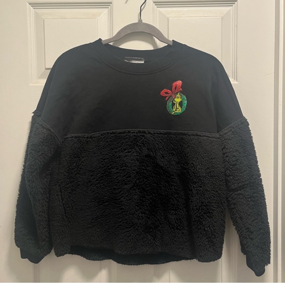 Universal Studios Grinch Black Sherpa Not Naughty Spirit Jersey-Large (Kids)-EUC
